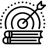 Target and arrow on books icon.